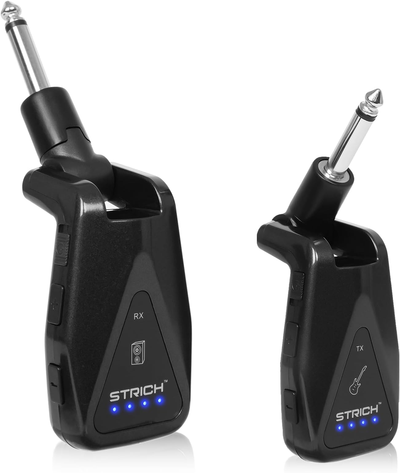 STRICH Wireless Guitar System UHF Wireless Guitar Transmitter Receiver Rechargeable Audio Wireless Transmitter Receiver 4 Channels Transmission Range for Electric Guitar Bass - Black