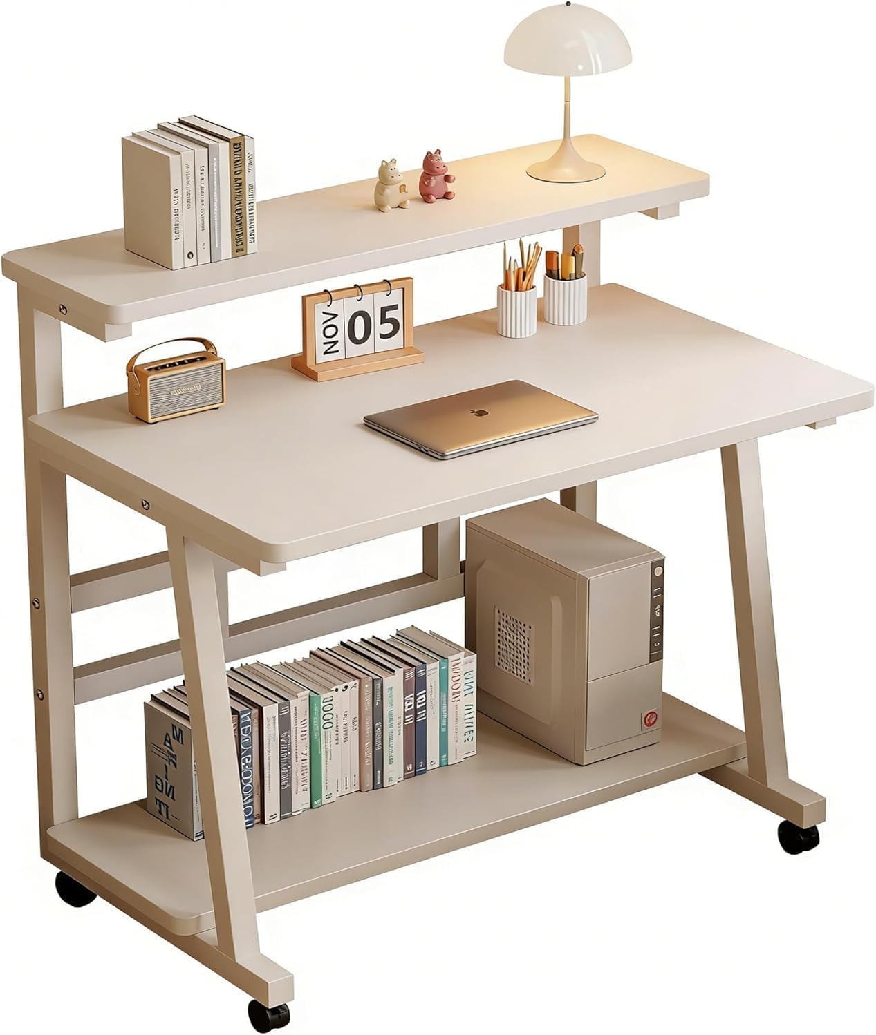 HDOFM 31.5 Inch Home Office Desk for Small Space,Rolling Computer Desk with Wheels,Student Study Table for Bedroom.