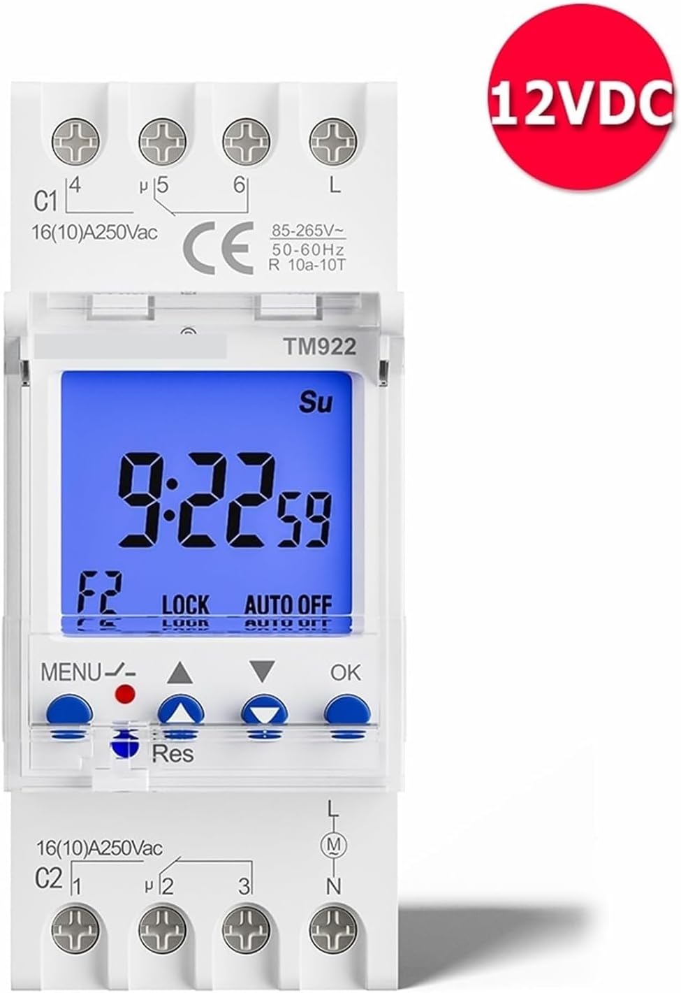 ALKOY Circuit Breaker 12VDC Input Power 2 Channels Big LCD Display Programmable 24hrs Time Clock with Two Relay Independent Outputs 1Pcs (Color : Input Power 12VDC) (Color : Input Power 12VDC)