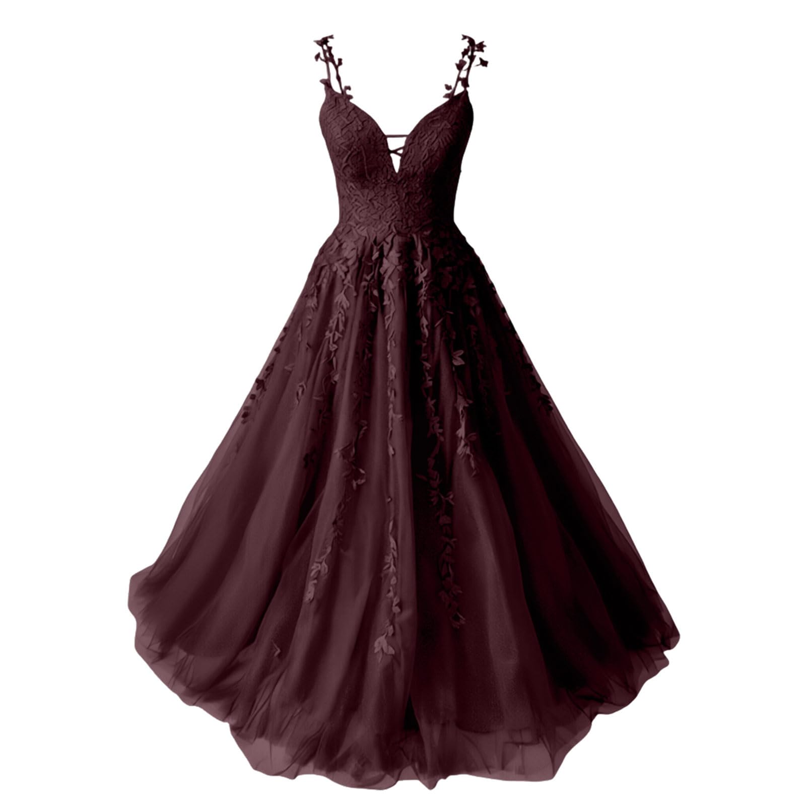 Generisch Abendkleider Elegant für Hochzeit Kleider Spaghettiträger Spitzenapplikationen Ballkleider Lang V-Ausschnitt Hochzeitskleid Rückenfreies Brautjungfernkleid Abschlussball Cocktailkleid