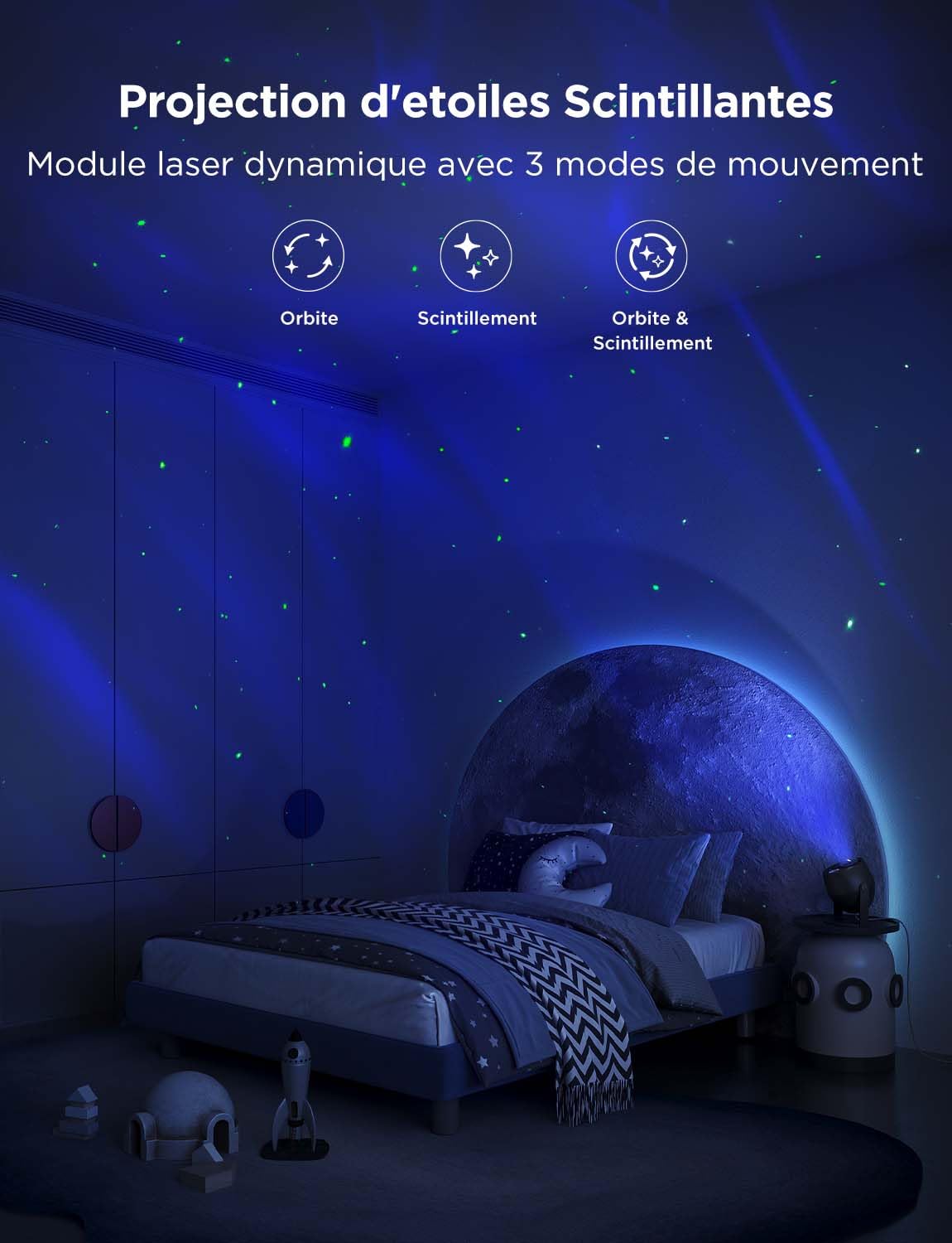 Govee Projecteur Ciel Etoilé LED RGBW Galaxie 52 Scènes 18 Bruits Blancs Lumière Etoiles Plafond Alexa Matter Compatible Timer Veilleuse Enfant