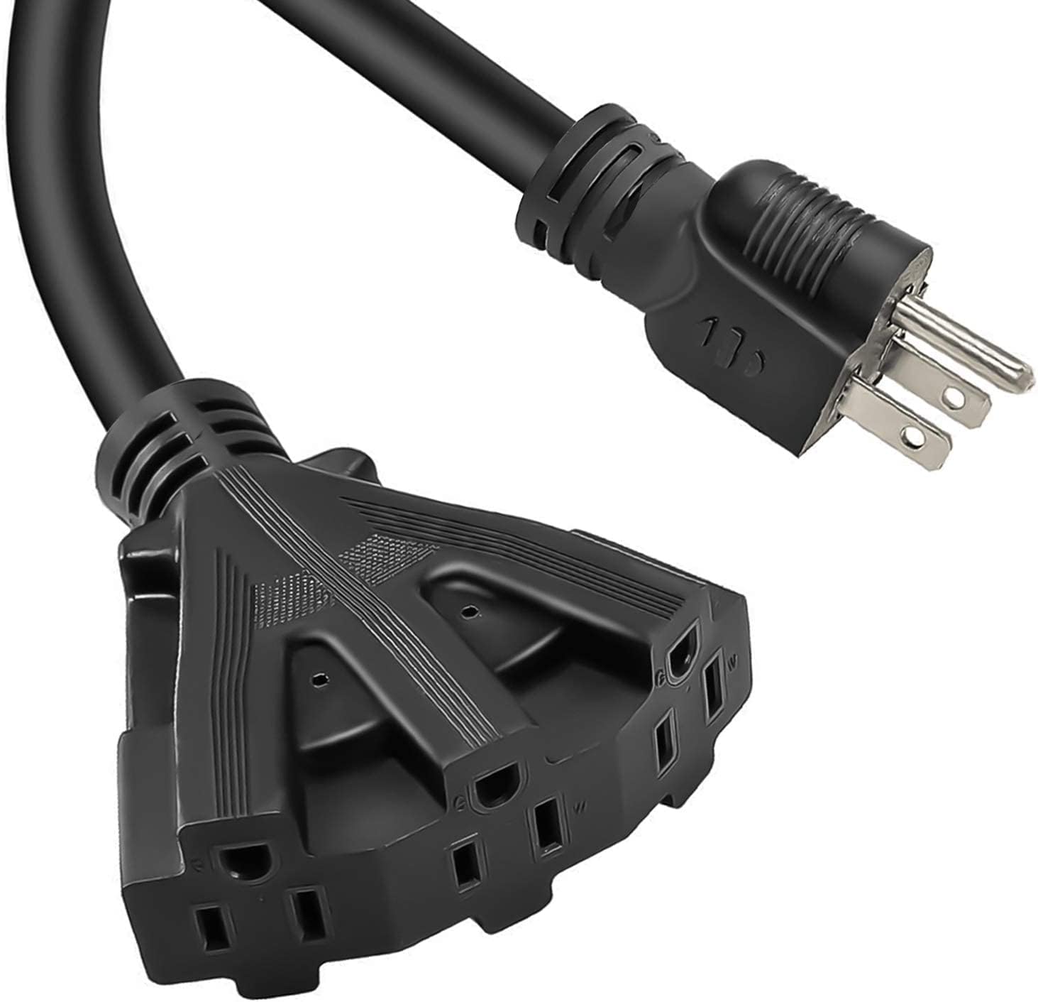 10 FT 12/3 Extension Cord Heavy Duty Black 3-Outlet Indoor/Outdoor SJTW 12-Gauge Grounded Power Cable ,12AWG 15 Amp, 1875 Watts，UL Listed，Safety