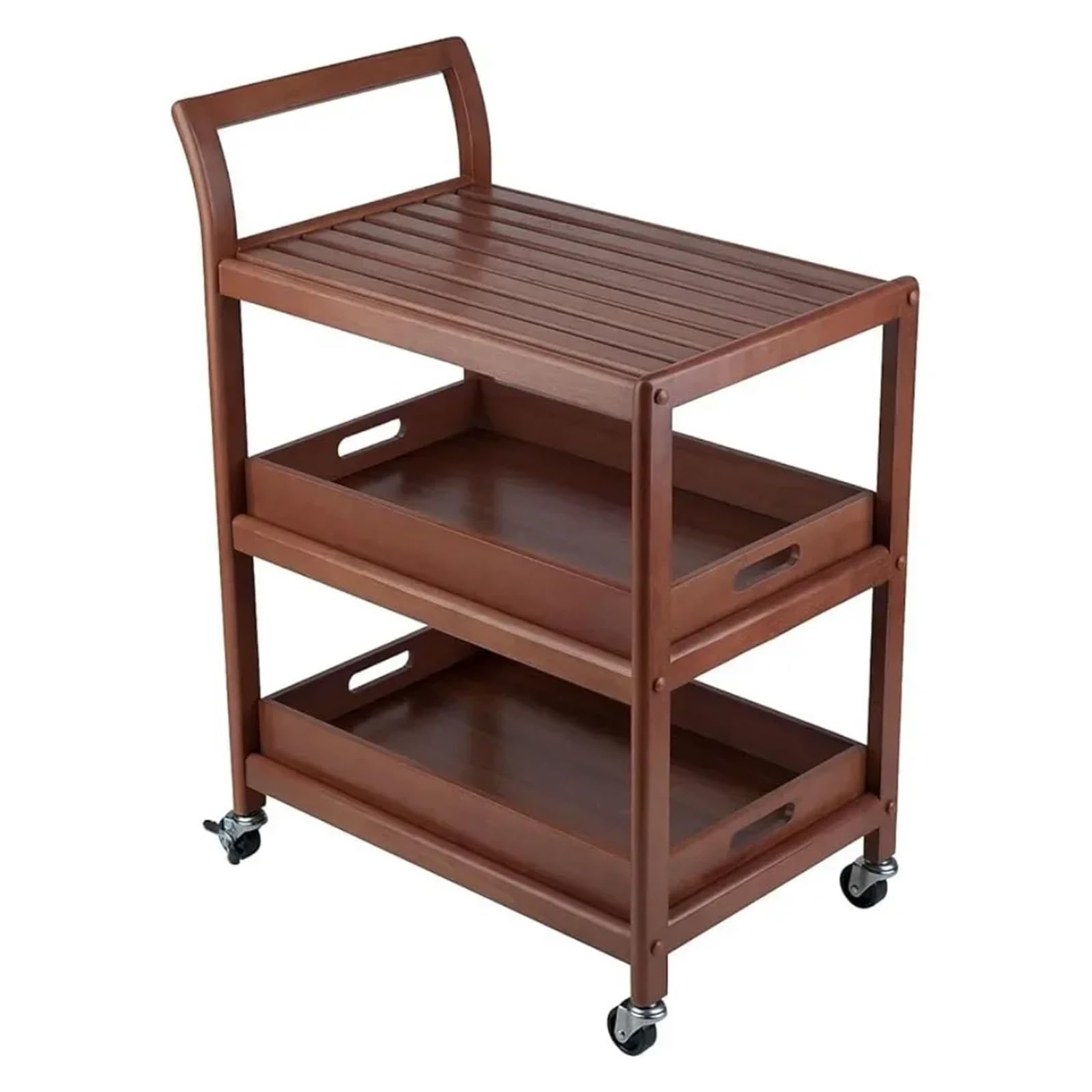 Fzl02068lm One Color Serving Trolleys Kitchen Storage Cart 3-Layer Wooden Movable With Lockable Wheels And Two Detachable Trays, With Four Casters Organization