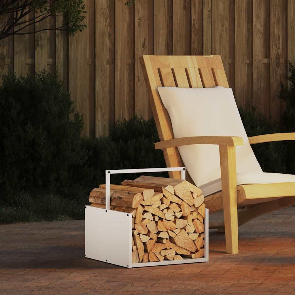 Estantería para leña blanca de acero laminado en frío, 40 x 40 x 40 cm, estantería para leña, soporte apilable de madera, chimenea, estufa de leña, salón, almacenamiento