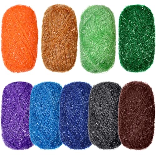 Timgle 9 Skeins Scrubby Yarn for Dishcloths Rainbow Sparkly Yarn for Crocheting Knitting Dishwashing Dishcloths Craft Project (Elegant)