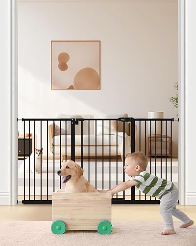 Miniatura 16 de keny 29"-47.3" Puerta de bebé extra ancha para escaleras, puerta de seguridad con cierre automático para perros, puerta para mascotas con montaje a