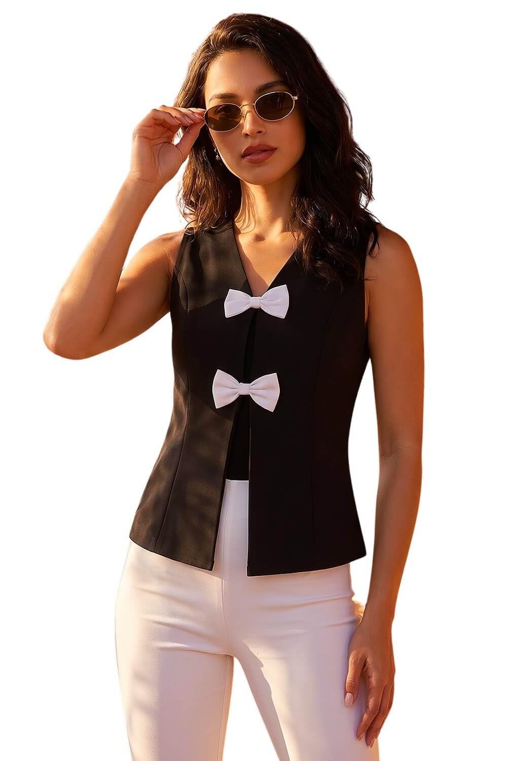 Dusk Women's Bow Detail Waistcoat in Black | Size: 12