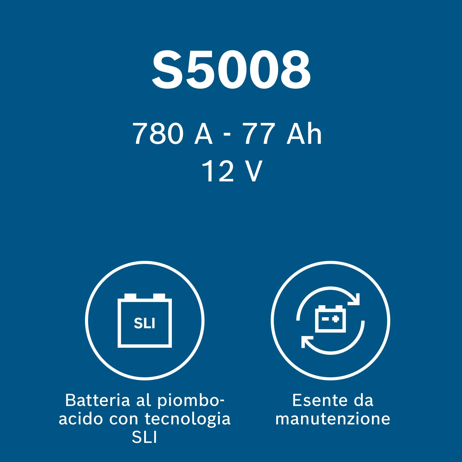 Bosch S5 008 Batteria per Auto 77 A/h - 780 A - 12 V, Batteria al Piombo-Acido, per Veicoli senza Sistema Start/Stop, Polarità: Sinistra (-) Destra (+), 278 x 175 x 190 mm | Batteria al Piombo-Acido, per Veicoli senza Sistema Start/Stop, Polarità: Sinistr