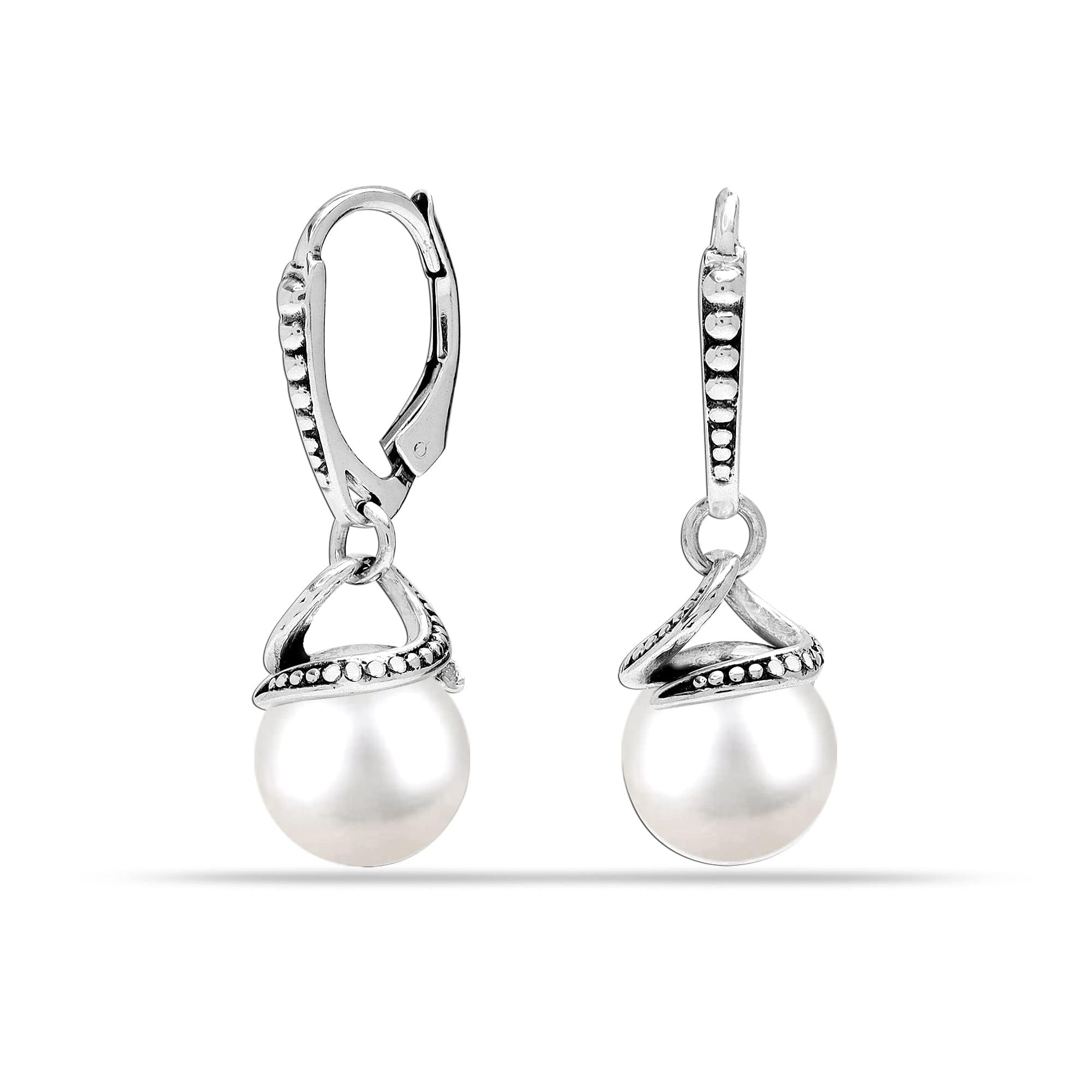 LeCalla 925 Sterling Silver BIS Hallmarked Simulated Shell Pearl Leverback Dangle Earrings for Women & Girls (B09M6D6LKJ) Amazon Price History, Amazon Price Tracker