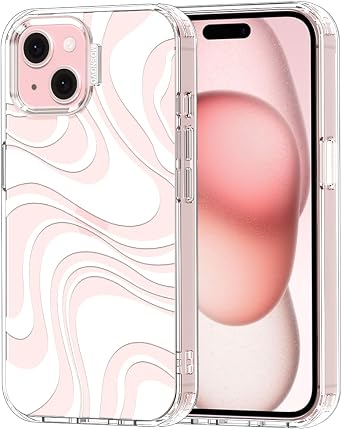 MOSNOVO Case for iPhone 15, [Buffertech 6.6ft Military-Grade Drop Protection] [Anti Peel Off Tech] Clear TPU Bumper Phone Case Cover Design - White Swirl