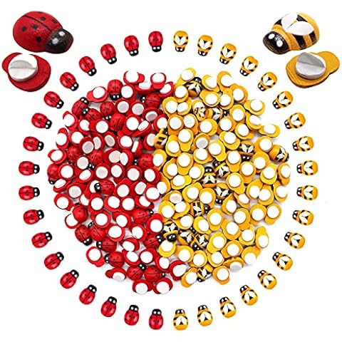 160Pcs Benvo Tiny Wooden Bees and Wooden Ladybugs Embellishments Self-Adhesive Mini Wood Bugs Painted Flat-Back Wooden Bumble Bees Ladybirds for Baby Shower DIY Birthday Party Scrapbooking Decor Cover