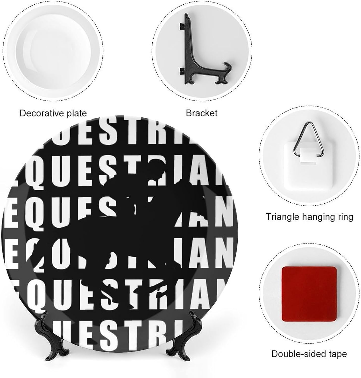 Equestrian Ride Horse Racing Decorative Plates for Display Ceramic Plate Tray with Stand Hanger Home Decor