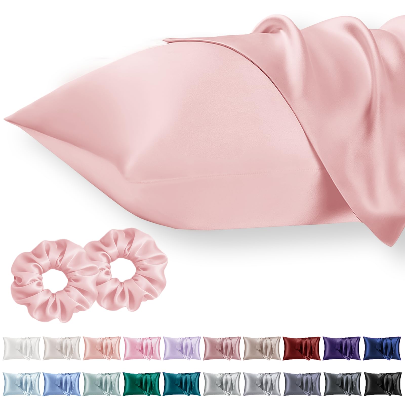 Vielit Standard Satin Pillowcase for Hair 2pc,Similar to Silk Pillow Cases,Easier Care Than Silk Pillowcase,Gifts for Women Men,Coral,20x26 & Envelope Closure and 2 Satin Scrunchies โ image 1