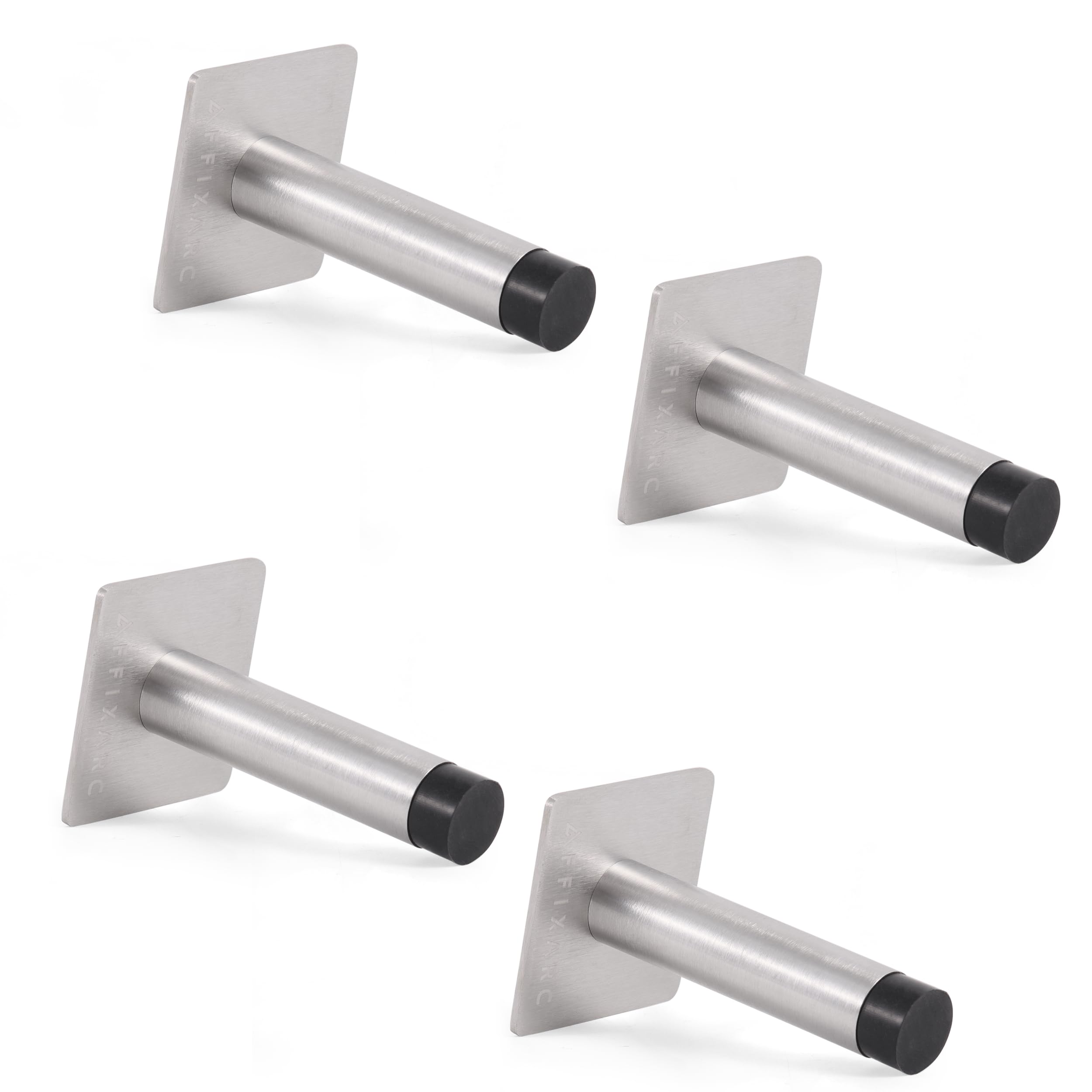 Affixers Silver 3M Self Adhesive Door Stop, 2-In-1 Installation With Tape Or Screws, Floor And Wall Mounted Door Stopper With Noise Dampening Rubber, Door Stoppers (, Pack Of 4-Lds)