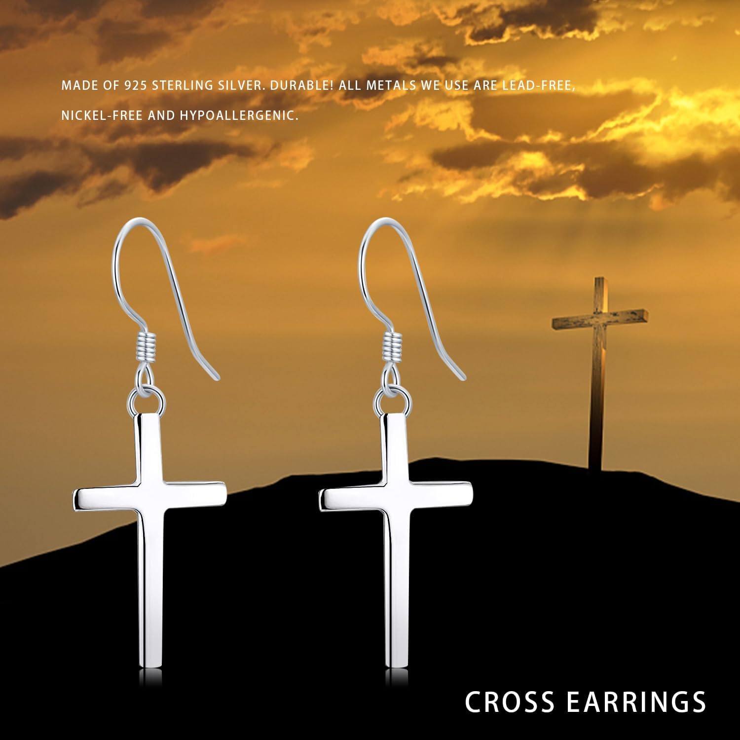 Midir&Etain Cross Dangle Earrings S925 Sterling Silver Gold Black Earrings Religion Jewelry Gifts for Women