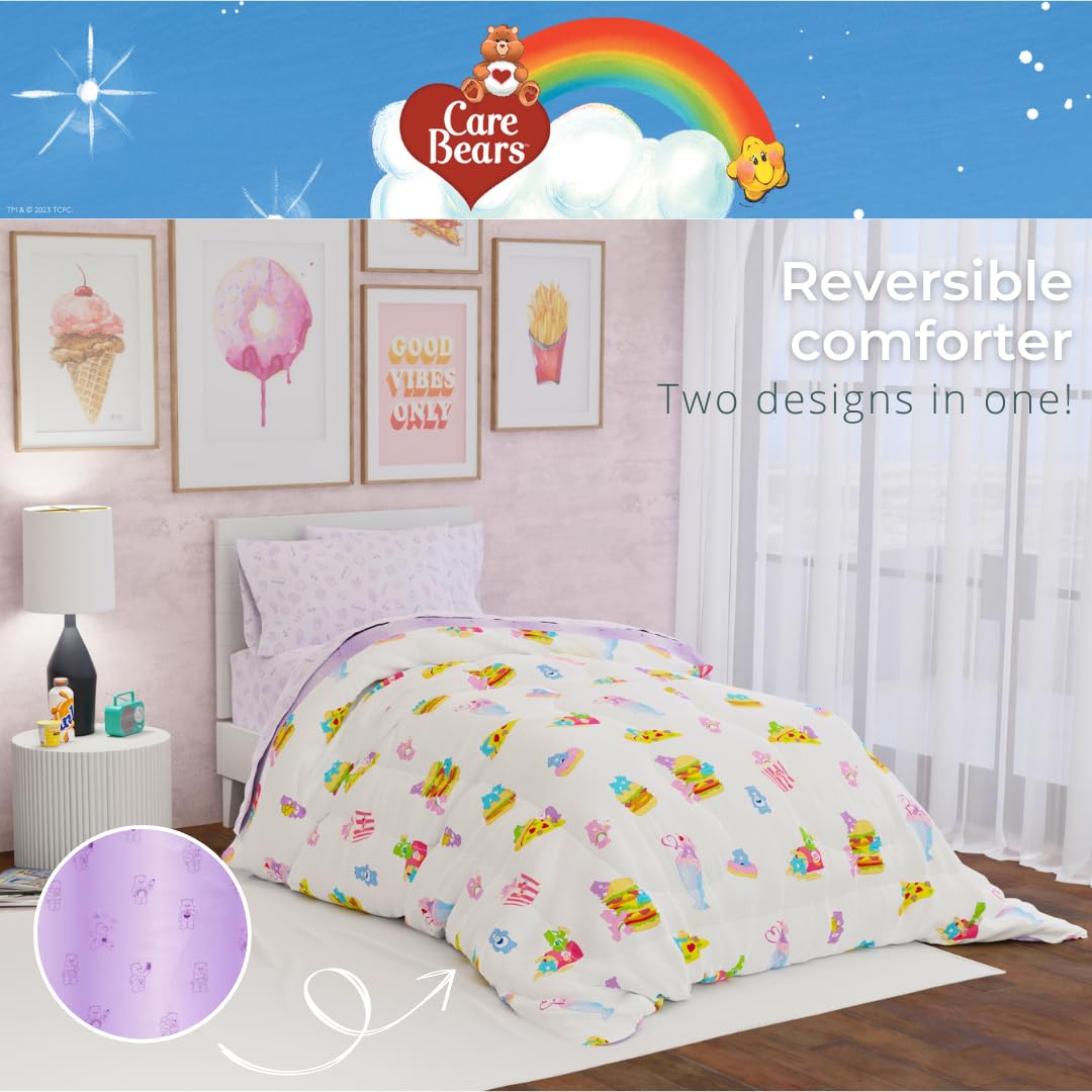 Franco „Care Bears Food Snacks“ 5-teiliges, superweiches, gemütliches, wendbares Bettdecken- und Bettlaken-Set mit Kissenbezug, Doppelbett, offizielles Lizenzprodukt, Sammlerstücke