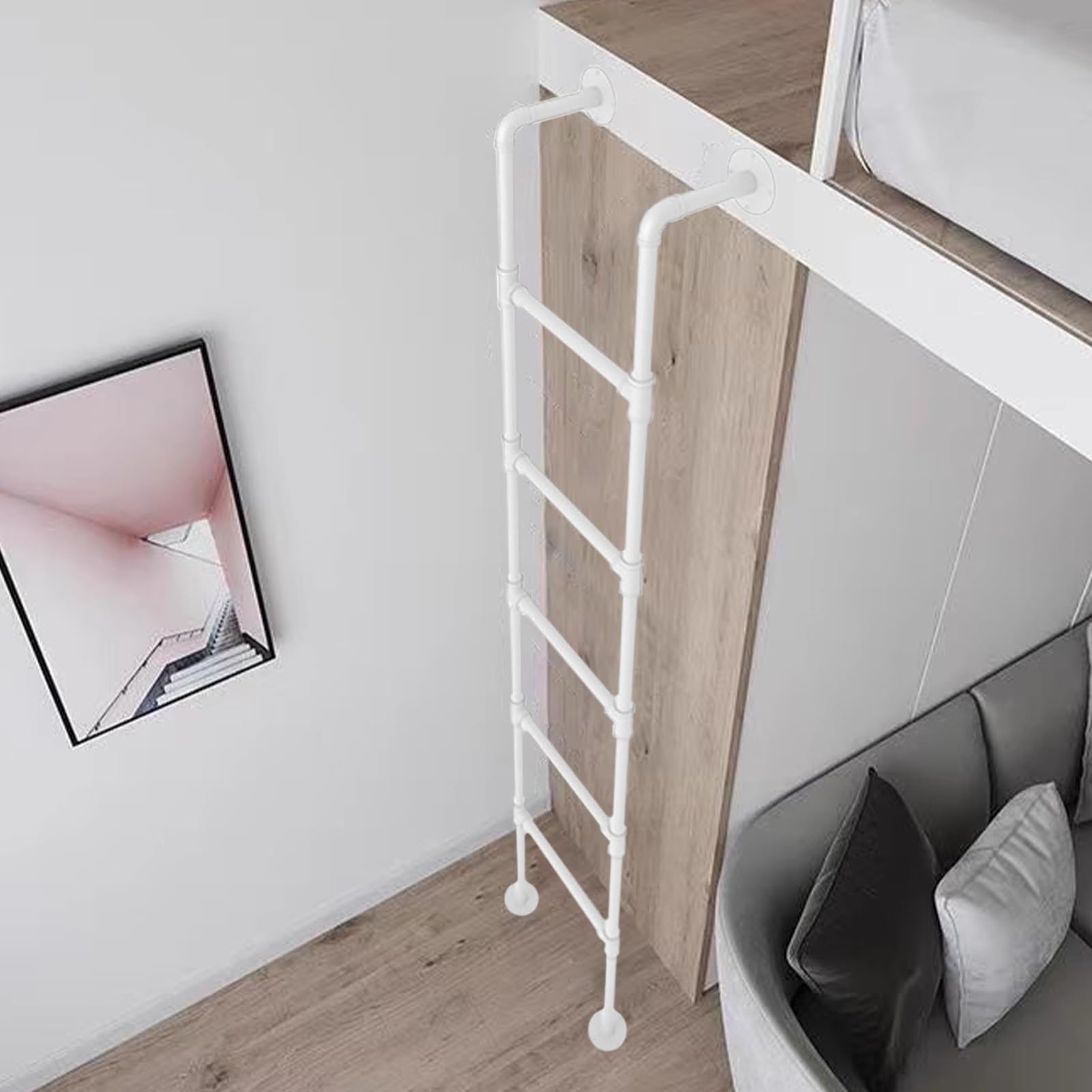 Échelle murale en métal pour loft et lit haut en fer forgé blanc