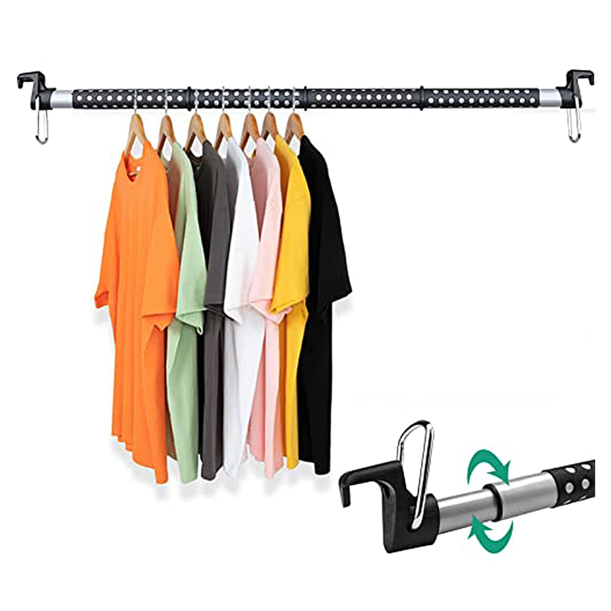 Beauenty Car Clothes Hanger,Expandable Car Clothes Rack Expanded to 64in, Travel Cars Hanging Closet Organizer Rack,Suitable for Most Cars (Black)