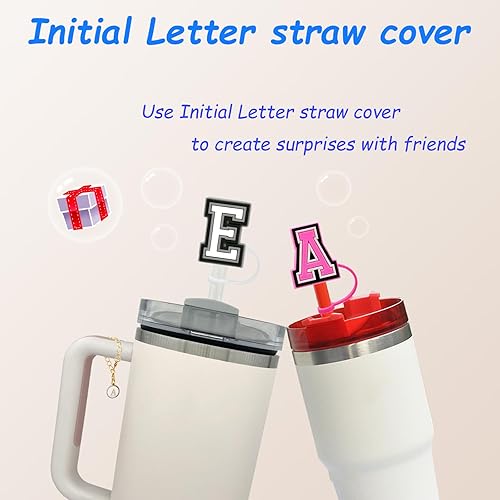 Miniatura 3 de (2+2) 2 fundas de popote para copa Stanley de 30 y 40 onzas, 0.394 in, con 2 accesorios de copa Stanley, dijes de letras con nombre de