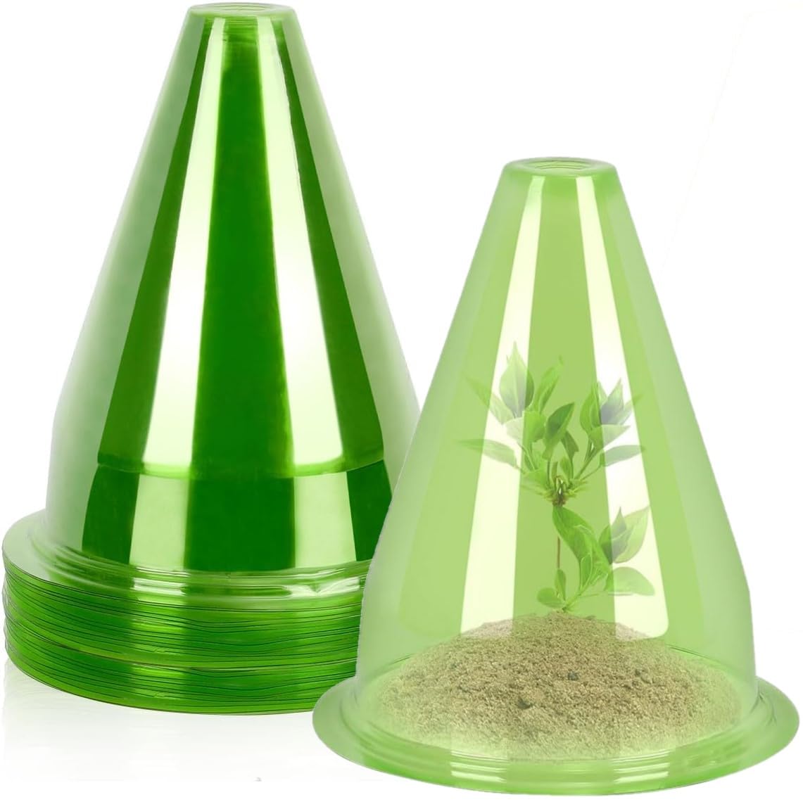 KAHEIGN 24Pcs Garden Plant Cloches, 24CM x 20CM Plastic Plant Bell Cover Reusable Mini Greenhouse for Protection Against Sun, Snow, Frost, Snails, Birds, Chickens, Insect Etc (Green)
