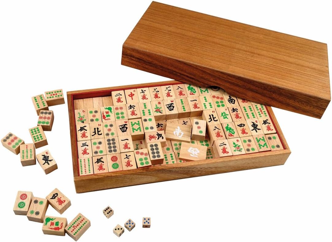 Philos Wooden Mah Jong (Mahjong) set with wooden tiles (no English numbering)