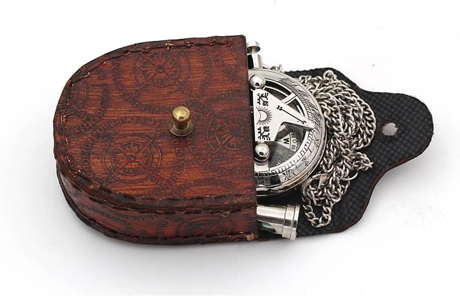 Compass Gift for Mom/Dad, Antique Nautical Directional Magnetic Sundial Pocket Compass Gifts for Women/Men with Leather Case or Wooden Box, Baptism 2026 Communion Christian Luxury Gift, Anniversary