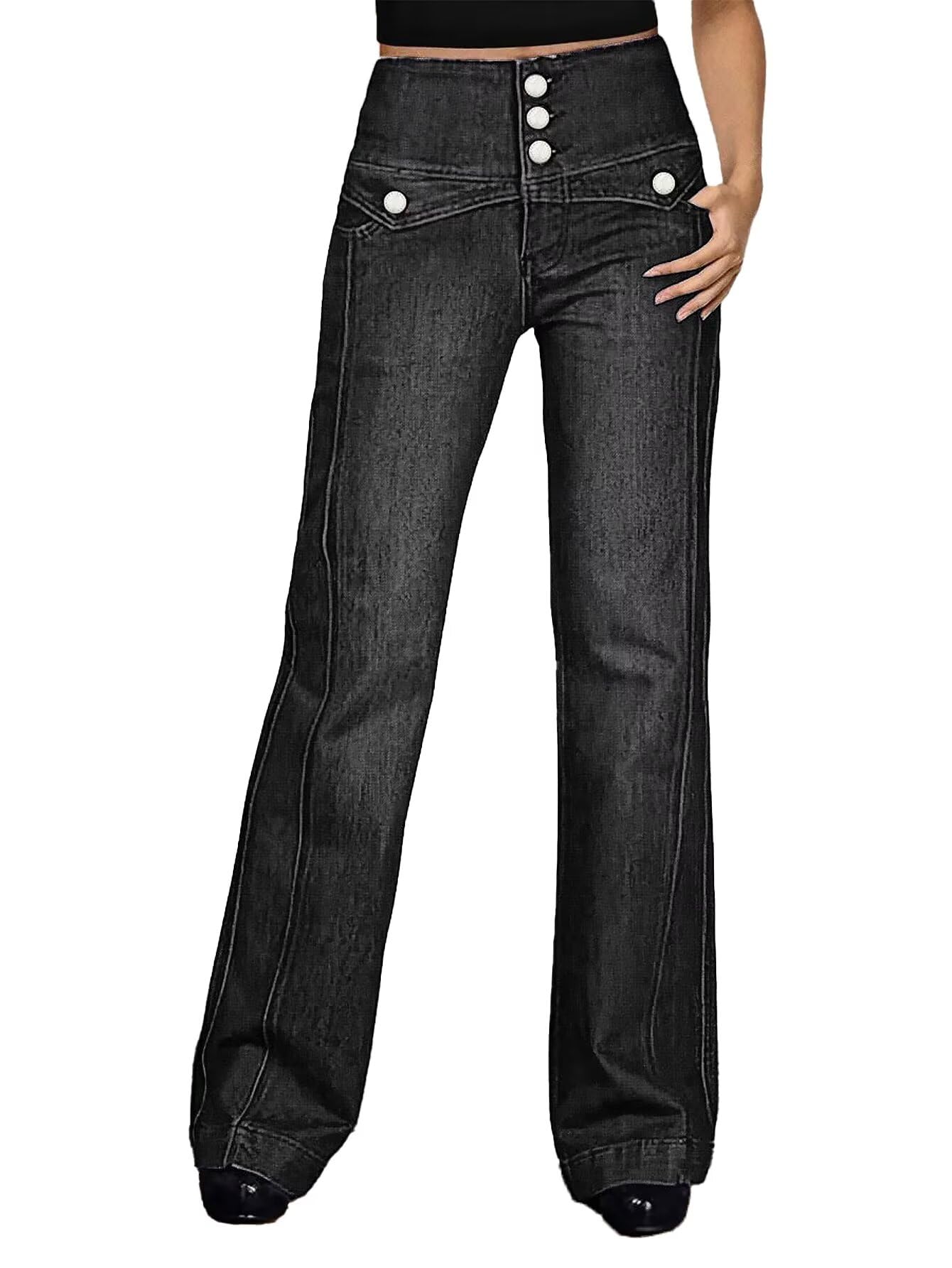 Flamingals Straight Leg High Rise Wash Seam Front Button Fly Women's Vintage Jeans
