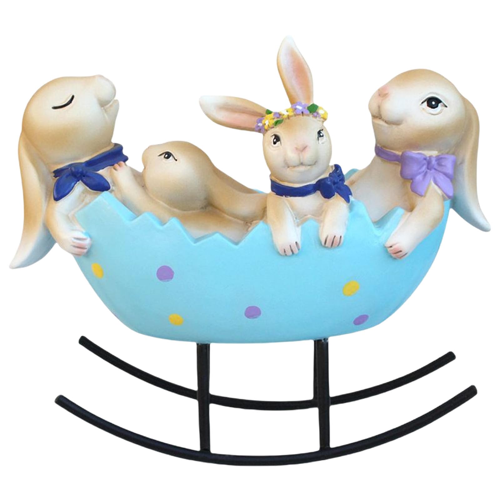 Osniyaw Women's Multi-Coloured Laughing Bunnies, Rabbits Rocking In Easter Eggs, Cradles, Vintage Rustics, Rural Decoration For Spring Celebrations, Vintage Rabbit Figurine