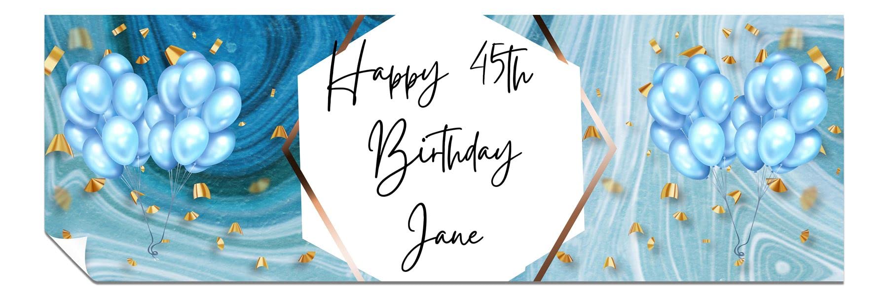 Personalised Birthday Banners - Happy Birthday Banners for Men & Women - HD Printed Banner Decorations for Him or Her - Party Wall Banner Blue & Gold 3ft x 1ft Small Banner