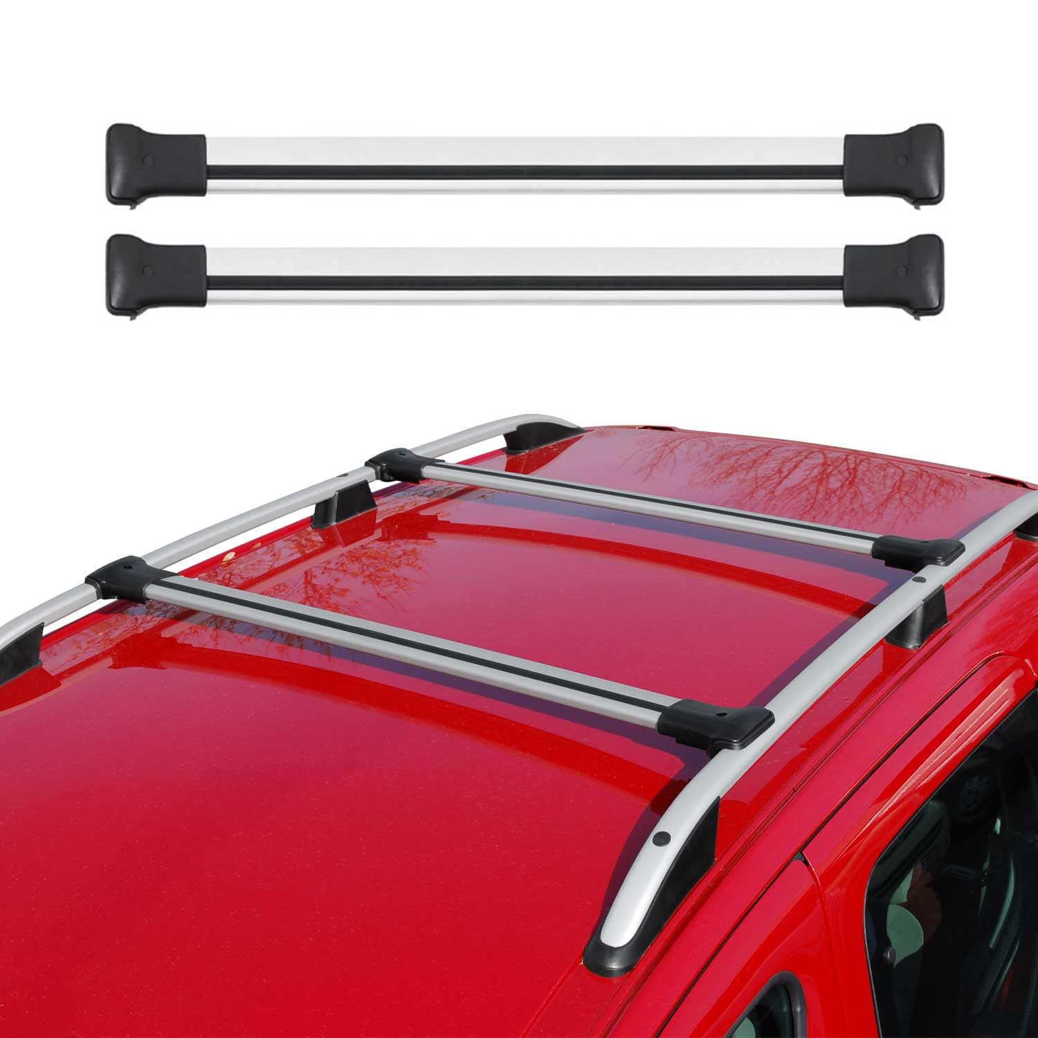 OMAC Roof Rack Cross Bars for VW Golf SportWagen Mk7 2015-2019 Lockable 165Lbs Aluminium Silver 2Pcs fits Cargo Carriers Kayak Canoe Bike Snowboard