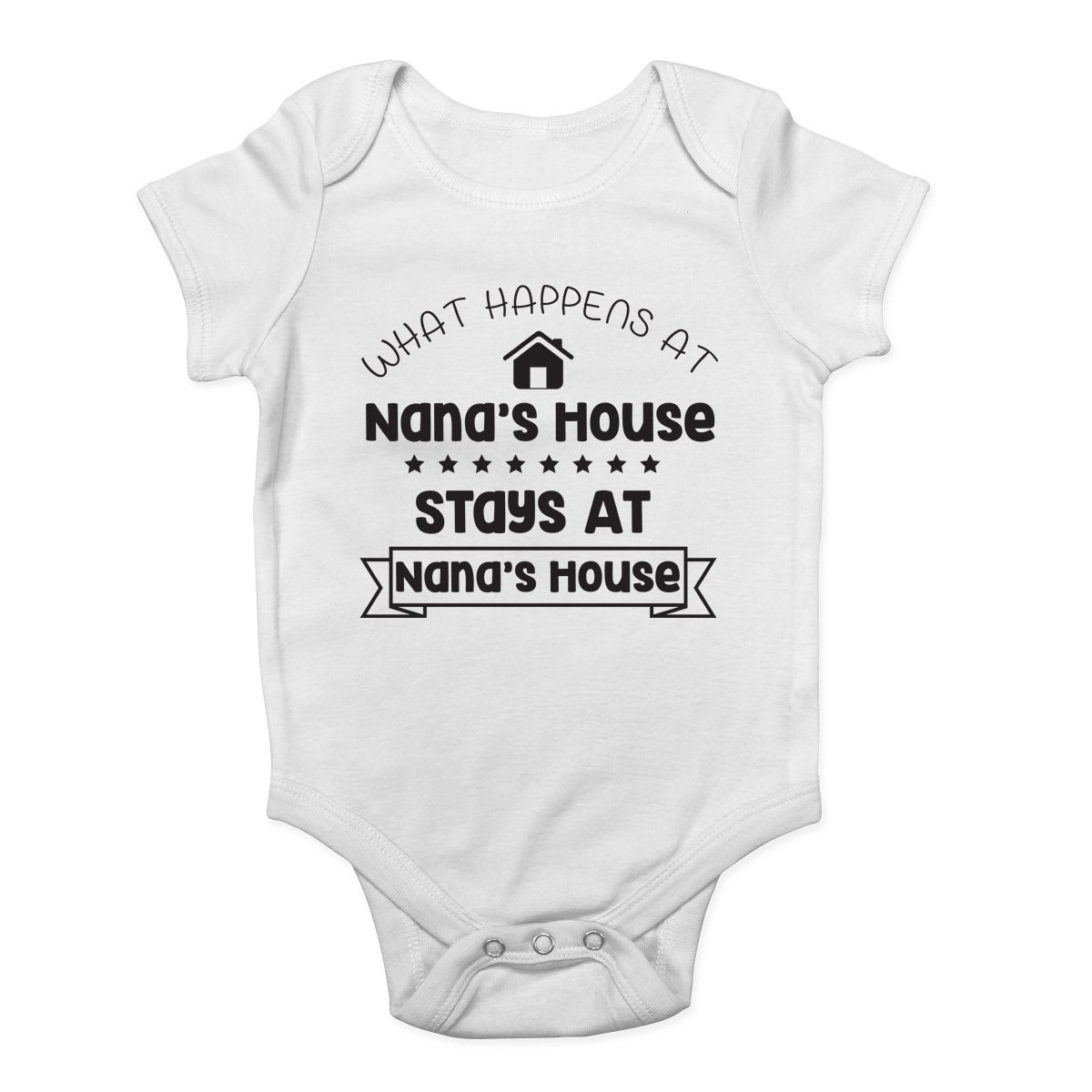 Shopagift What Happens at Nana's House Stays at Nana's House Cute Boys and Girls Baby Vest Bodysuit White