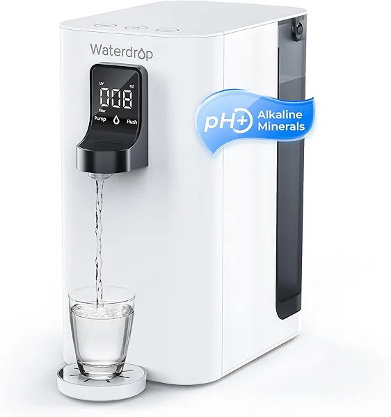 Waterdrop K19-SFK Reverse Osmosis Water Filter Countertop, Alkaline Minerals, Countertop Reverse Osmosis System, 3:1 Pure to Drain, Reduce PFAS, No Installation Required, BPA Free Pure White
