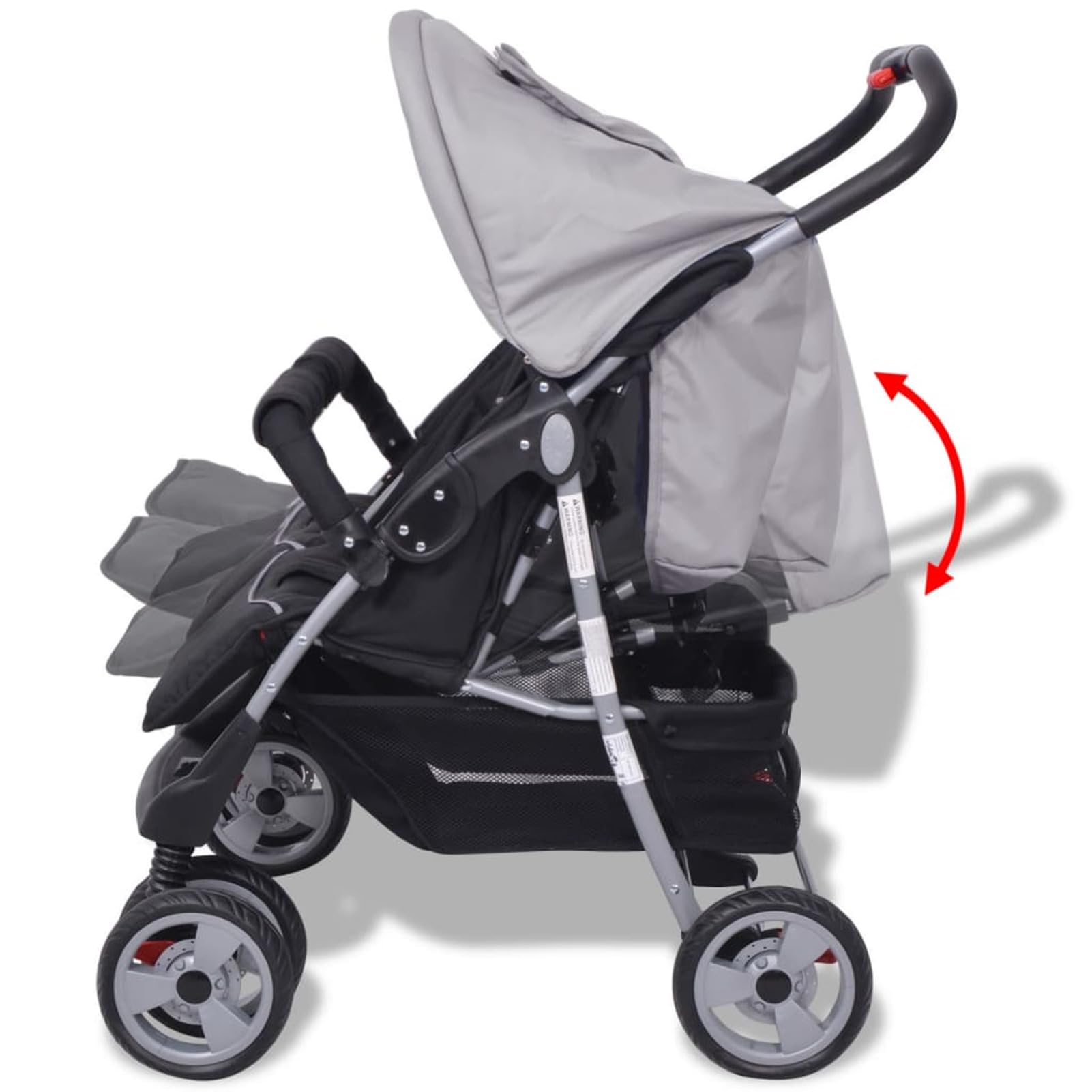 LAPOOH Passeggino Gemellare in Acciaio Grigio e Nero,Bebè e Bimbi,Trasporto Bebè,Passeggini(SPU:10110)