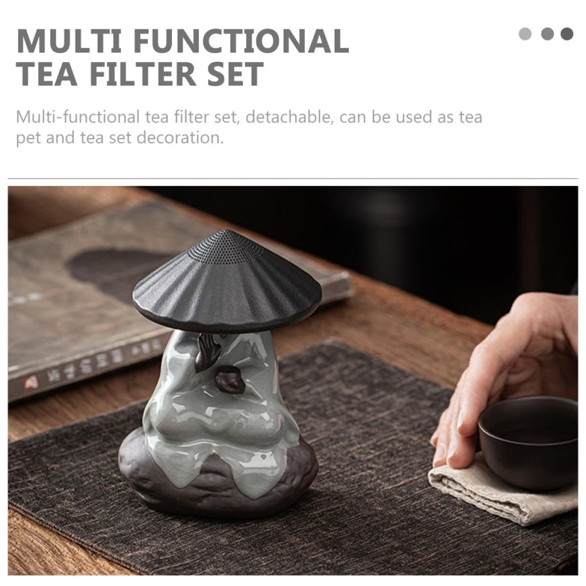 Filtro di in Ceramica Statua Nero per Mini Tè Buddha, Multifunzionale Smontabile Infusione Tisane Sfuse Decorazioni Domestiche
