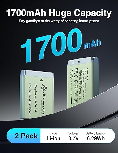 Miniatura 2 de Paquete de 2 baterías NB-13L compatibles con cámaras Canon PowerShot SX740 HSG1 X Mark IIIG5 XG5 X Mark IIG7 XG7 X Mark II-IIIG9 X Mark IISX620