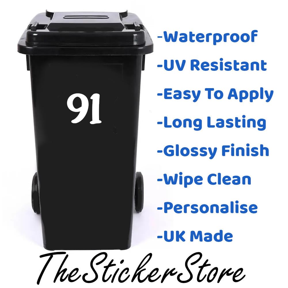Pack of 4 House Number Wheelie Bin Stickers - Waterproof Decals - Easy-to-Apply - Recycling Boxes - Party Decorations (91) - Image 3