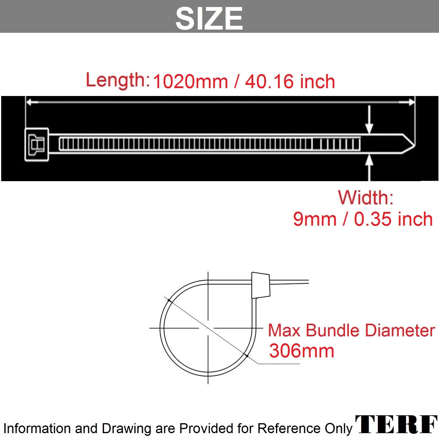 TERF® 10 Pcs Black Cable Ties 1020mm (40.16'') X 9mm Premium Nylon Zip Ties Wraps Secure Self Locking Mechanism Plastic Tie for Home Office Garden Garage Workshop DIY Use - Image 4