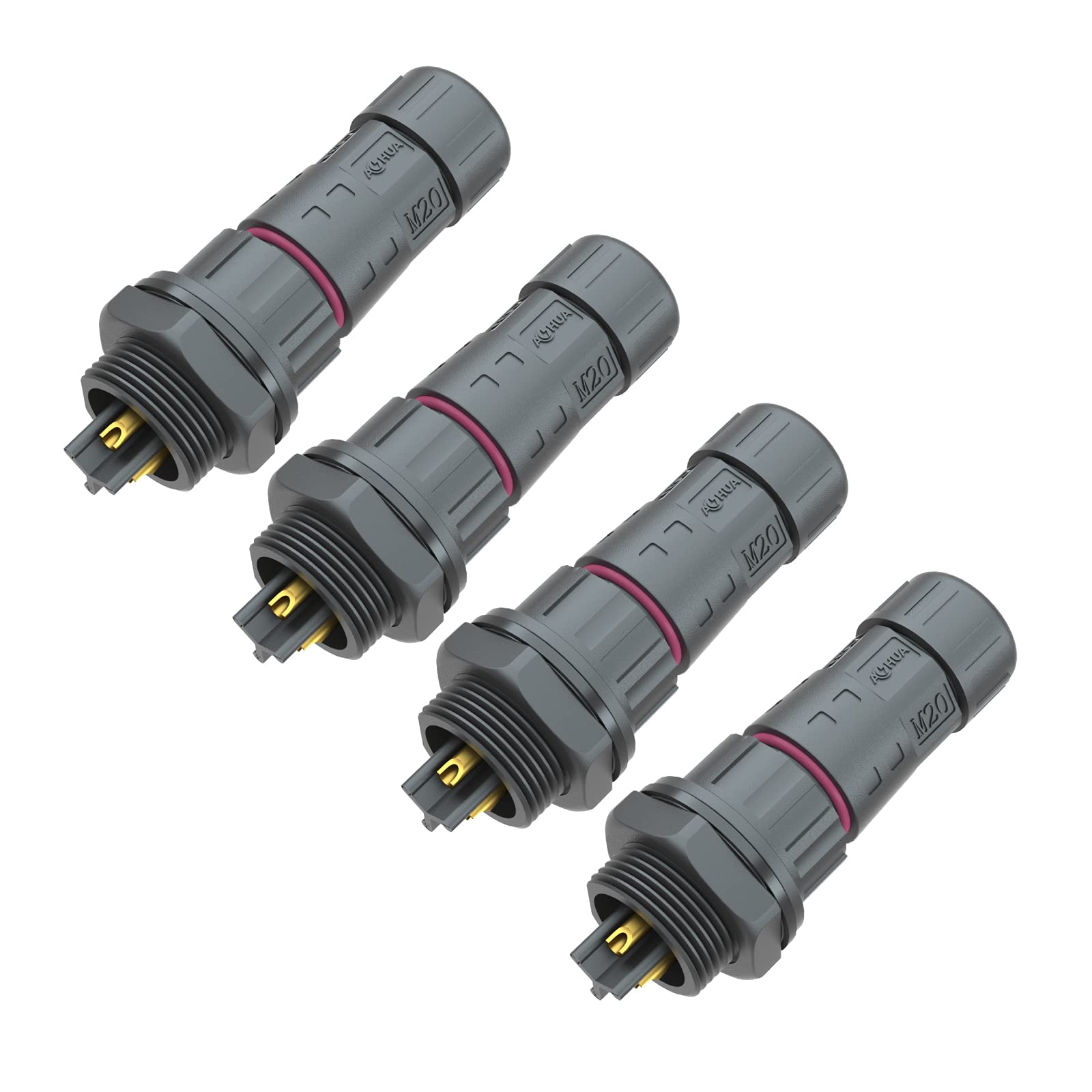 AOHUA M20 - Conector impermeable IP67 para exteriores (4 unidades), color negro