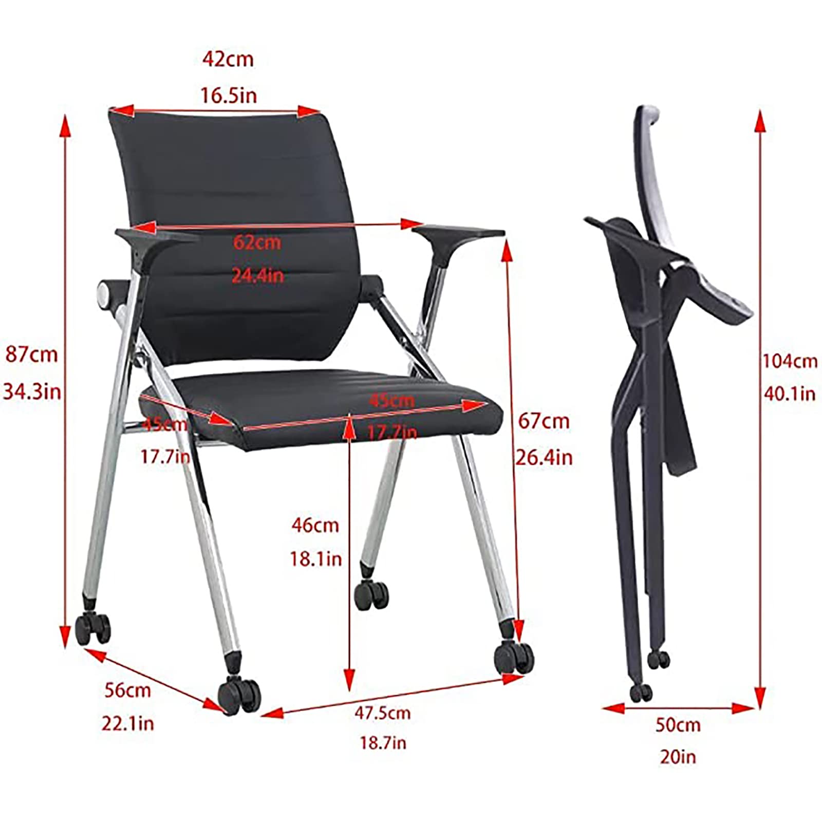 Składane czarne krzesło biurowe z kółkami wygodne krzesło biurkowe z wyściełanym skórzanym siedziskiem i ramionami ergonomiczne krzesło składane do biura domowego