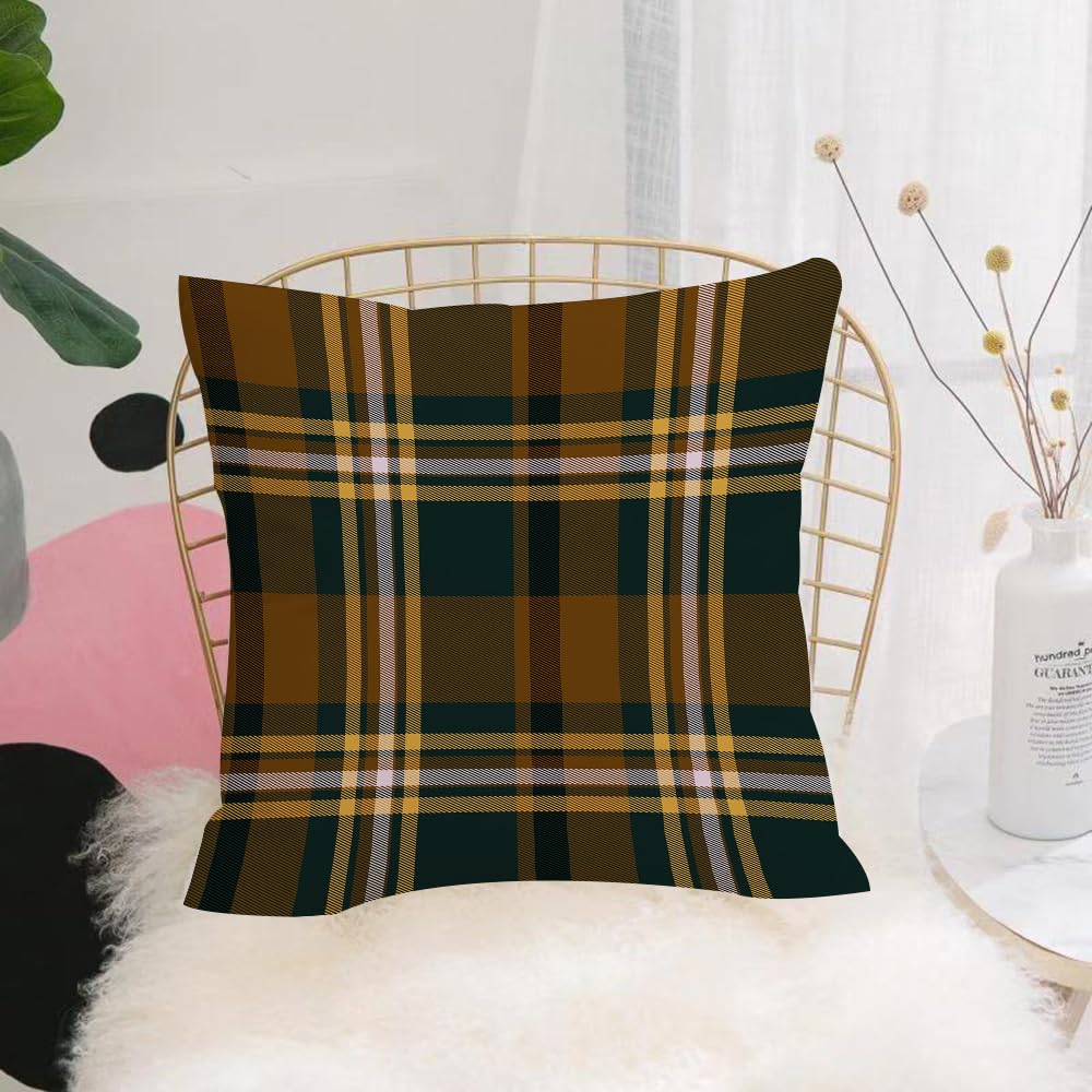 Hyosxw Seamless Brown And Green Tartan Or Plaid Bac - A3 Cushion Cover,Throw Pillow Case Home Decorative For Living Room Bedroom Sofa Chair 18X18 Inch,Seamless Brown And Green Tartan Or Plaid Background,Pillowcase 45X45cm