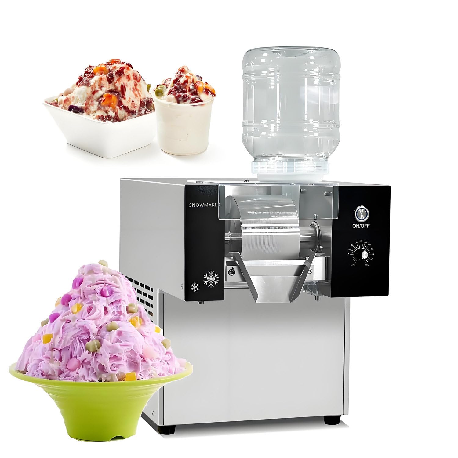 Dual Barrel Ice Crusher Machine, Commercial Shaved Ice Machine &amp; Snowflake Ice Maker, 60/120kg/Day High Capacity, Speed Adjustable for Milktea Shops &amp; Dessert Stores 110V-60