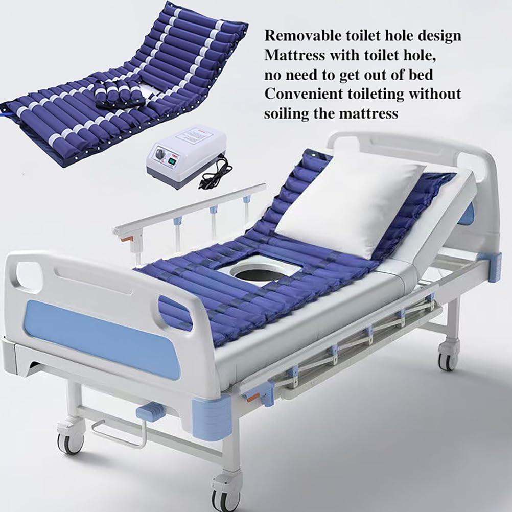Generico Materasso Antidecubito con Pompa Silenziosa e Fodera Impermeabile, Materasso A Pressione Alternata 195 X 90 Cm Comfort Migliorato per Letti Ospedalieri Domestici e Letti per la Cura,Blu
