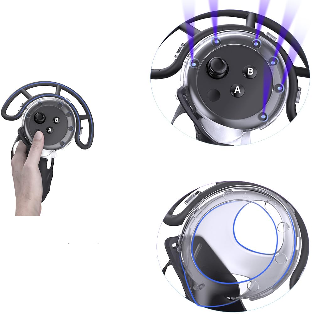 Per Meta Quest 3 - Custodia per impugnature del controller + anello paracolpi per impugnature + tappi per i pulsanti del pollice,Custodia protettiva in silicone con cinturino per le nocche (Nero)