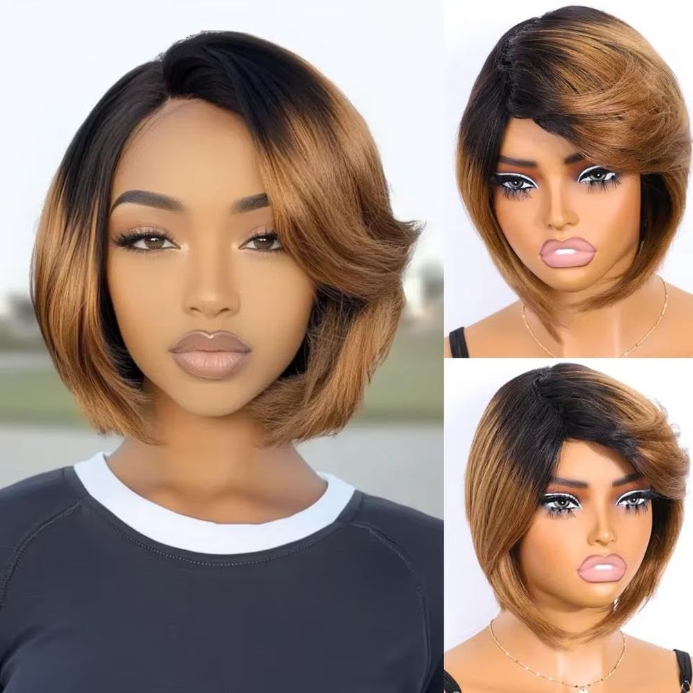 Haarpflege Rote Farbe Leimlose Kurze Gerade Bob-Perücke Mit Knoten 100% Echthaar Für Frauen(5)