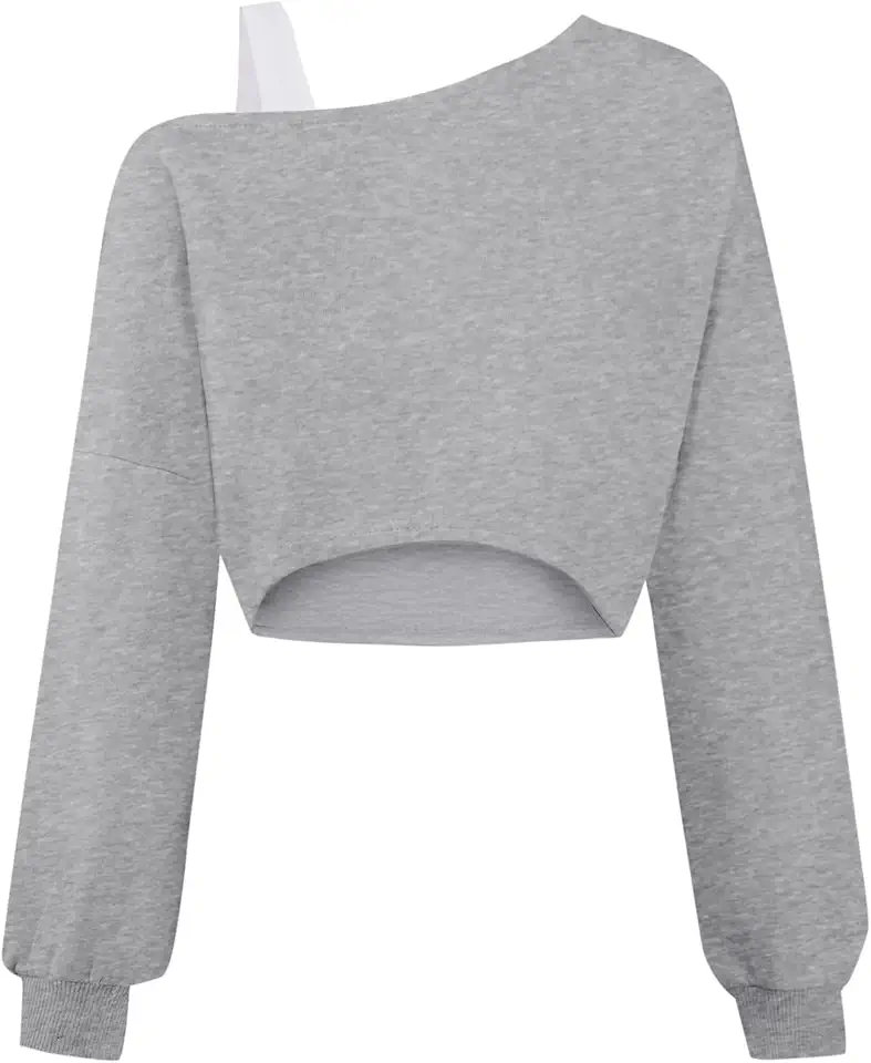 Ecolala Girls Off The Shoulder Sweatshirt Asymmetrical Long Sleeve Cute Crop Tops