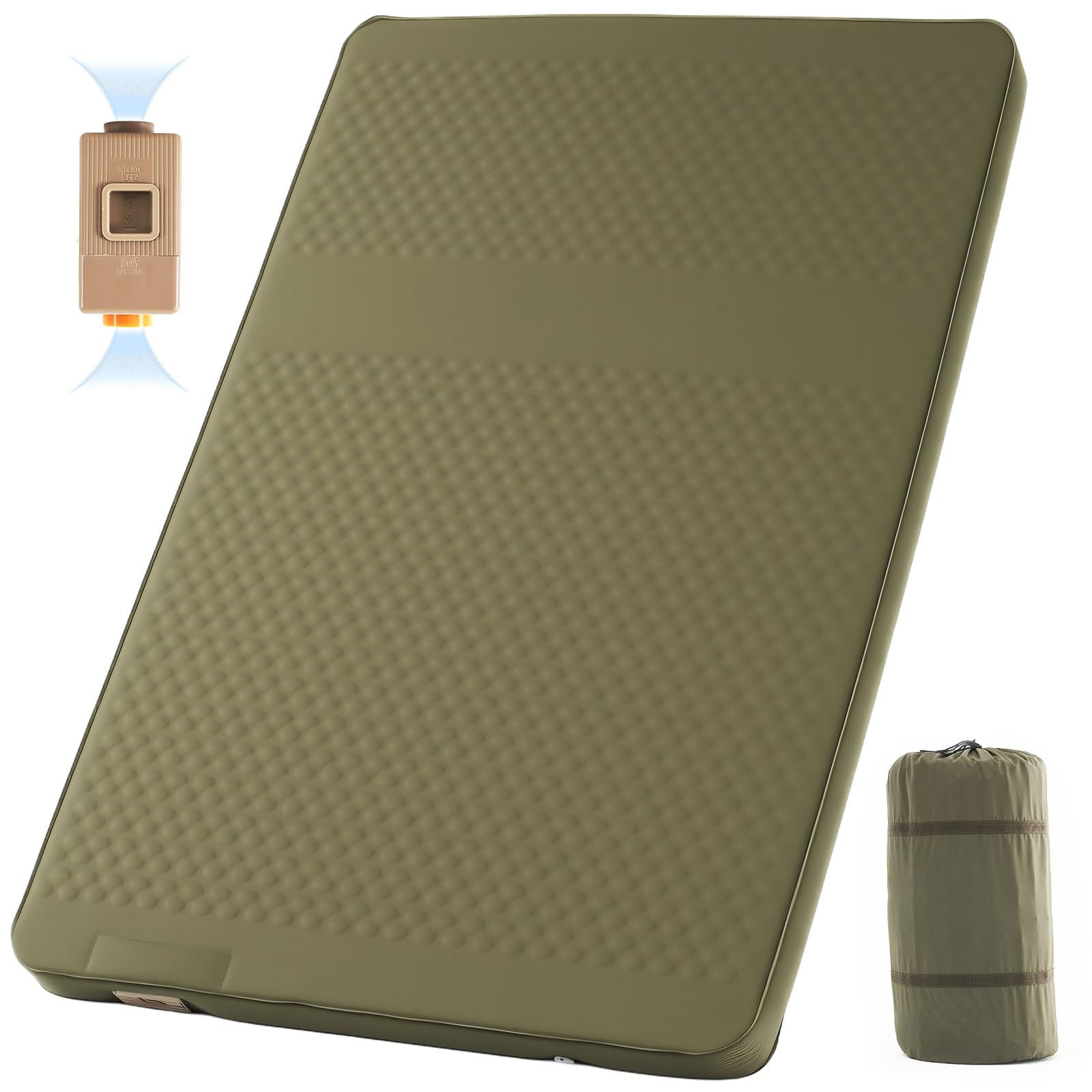 MOPHOTO 200x135cm Self-Inflating Sleeping Mat with Built-in Electric Pump, 10cm Thick Foam Camping Mattress, Self-Inflating Air Mattress, Sleeping Mat for Outdoor Use, Tent, Hiking, Car(Green)