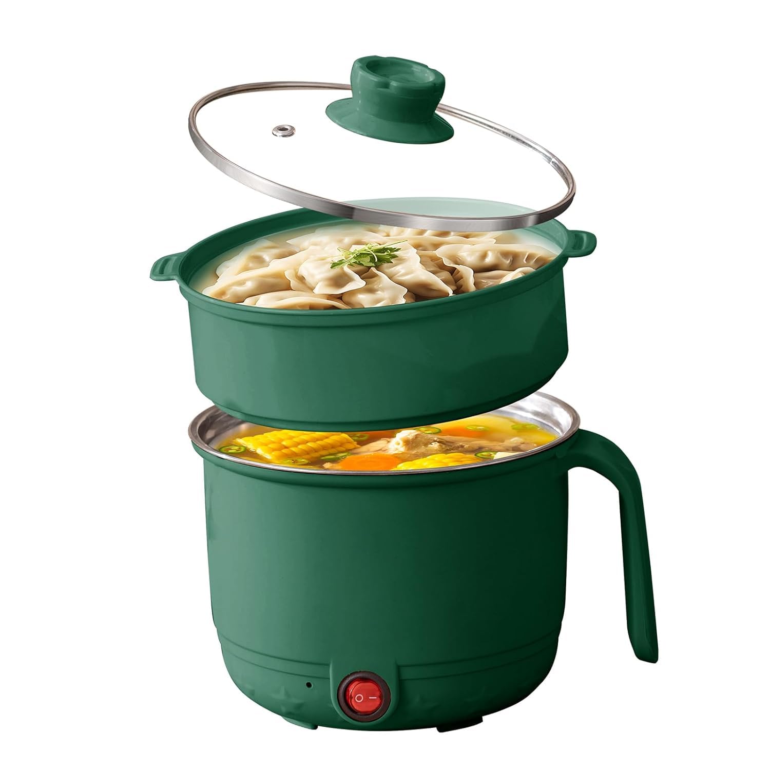 Vishma hub Electric Cooking Pot and Steamer 1.5 L Multi Cooker with Concealed Base | Mini Noodle Maker, Egg Boiler, Vegetable & Rice Cooker | Non-Stick Multifunction Hot Pot with Glass Lid (Green)-image-9