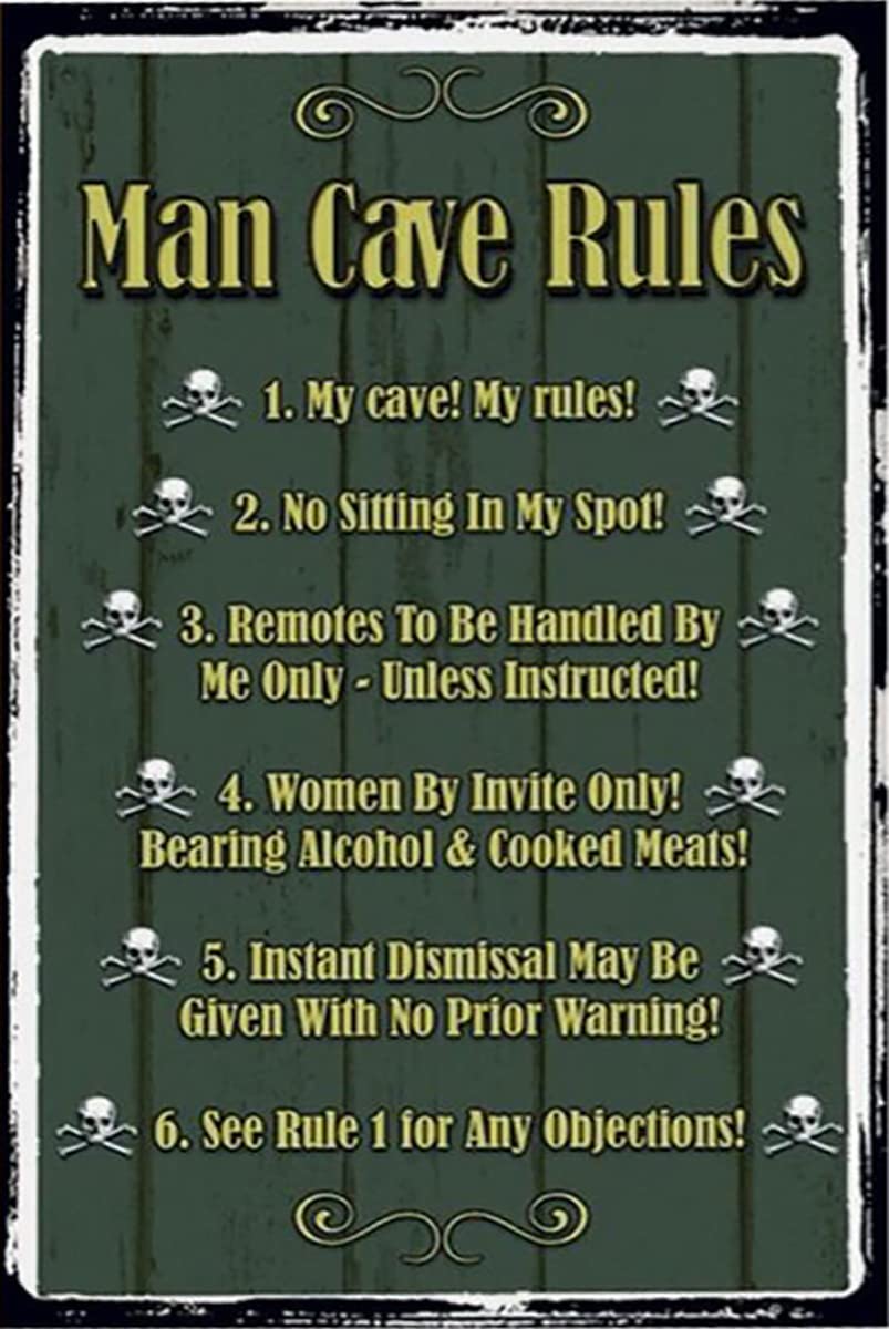 SMAZDFXX Man cave Rules no sitting spot Aluminum Tin Sign Metal Wall Art Decorations Iron Painting for Indoor Outdoor Home Decor Room Door Accessories Poster Housewarming 8"x12"