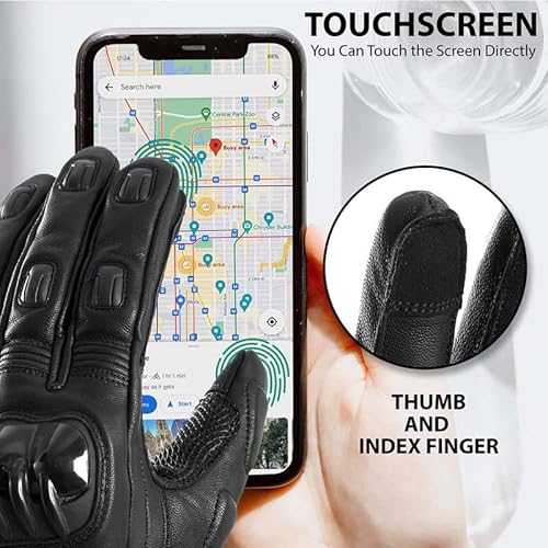 Avidos Goatskin Leather Motorcycle Gloves For Men, Touchscreen Hard Knuckle Palm Pad Motorbike Powersports Racing Gloves For Bmx Atv Mtb, Cycling, Road Racing, Camping, Climbing, And Hiking #TOP4