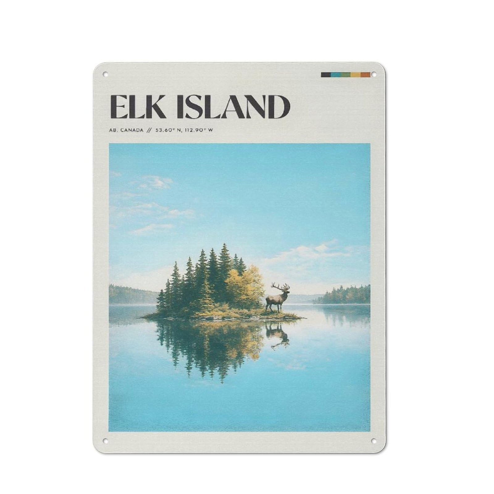 Junmoney Style-1 Understated Elk Island National Park Metal Wall Plaque 40X30cm, Creative Space Decor For Office, Study, Studio Or Hallway